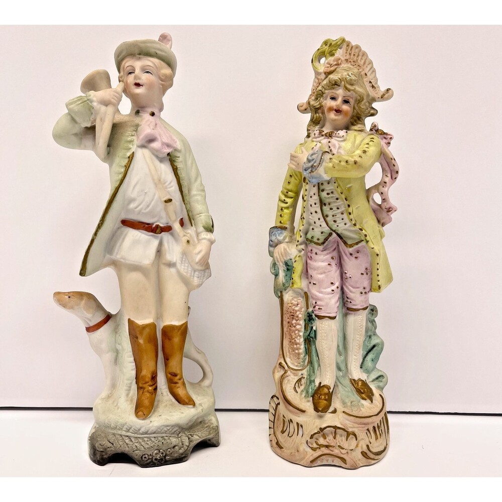 Vintage Japan Porcelain Colonial figurines LOT of 2 Hunter and Rococo Court Lady